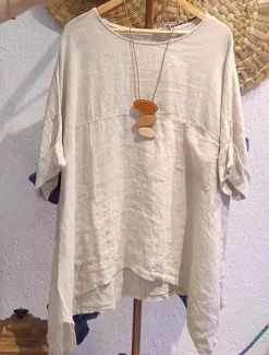 Best Women's Cotton Linen Blouse Solid Color Elegant Casual Half Sleeve Crew Neck Regular Tops Daily Holiday White Navy Blue Blue Orange Brown Summer Fall Women Blouses & Shirts