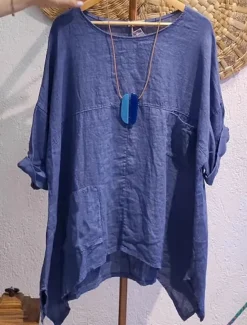 Best Women's Cotton Linen Blouse Solid Color Elegant Casual Half Sleeve Crew Neck Regular Tops Daily Holiday White Navy Blue Blue Orange Brown Summer Fall Women Blouses & Shirts