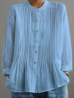 Hot Women's Cotton Linen Blouse Solid Color Elegant Casual Long Sleeve High Neck Regular Tops Daily Holiday Buttons Black White Yellow Red Blue Summer Fall Women Blouses & Shirts