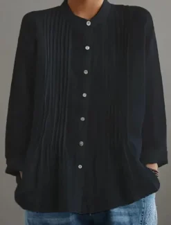 Hot Women's Cotton Linen Blouse Solid Color Elegant Casual Long Sleeve High Neck Regular Tops Daily Holiday Buttons Black White Yellow Red Blue Summer Fall Women Blouses & Shirts