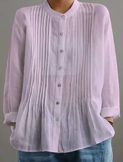 Hot Women's Cotton Linen Blouse Solid Color Elegant Casual Long Sleeve High Neck Regular Tops Daily Holiday Buttons Black White Yellow Red Blue Summer Fall Women Blouses & Shirts
