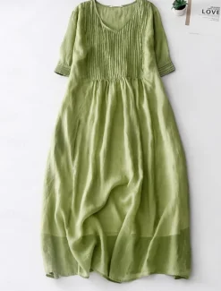 Discount Women's Cotton Linen Midi Dress A Line Dress Summer Dress Casual Daily Regular Fit Plain Half Sleeve Crew Neck White Blue Purple Green Summer Women Dresses|Casual Dress