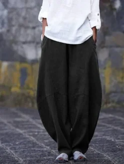 Sale Women's Cotton Linen Pants Chinos Pants Trousers Simple Casual Full Length High Waist Plain Pocket Elastic Waist Baggy Comfort Breathability Soft Micro-elastic Vacation Street Daily Cuticolor Black Women Pants