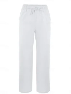 Hot Women's Cotton Linen Pants Solid Color Chinos Vacation Fashion Casual Long High Waist Plain Pocket Drawstring Comfort Outdoor Micro-elastic Vacation Street Daily Camel Wine Black White Summer Women Pants