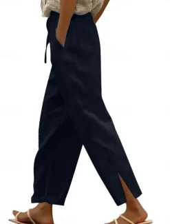 Hot Women's Cotton Linen Pants Solid Color Chinos Vacation Fashion Casual Long High Waist Plain Pocket Drawstring Comfort Outdoor Micro-elastic Vacation Street Daily Camel Wine Black White Summer Women Pants