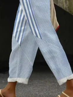Online Women's Cotton Linen Pants Baggy Pants Linen Like Elegant Vintage Fashion Full Length High Waist Geometric Plaid Printing Breathable Soft Micro-elastic Outdoor Daily Regular Fit Women Pants|Leggings