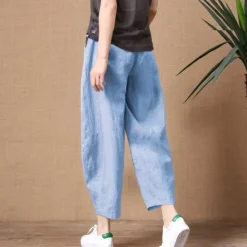 Sale Women's Cotton Linen Pants Pants Trousers Casual Daily Ankle-Length Plain Side Pockets Breathability Comfortable Inelastic Going out Weekend Black Wine Sky Blue Khaki Spring & Summer Regular Fit Women Pants