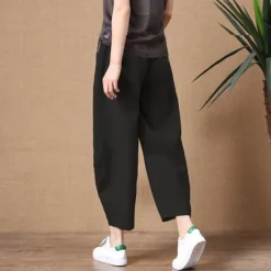 Sale Women's Cotton Linen Pants Pants Trousers Casual Daily Ankle-Length Plain Side Pockets Breathability Comfortable Inelastic Going out Weekend Black Wine Sky Blue Khaki Spring & Summer Regular Fit Women Pants