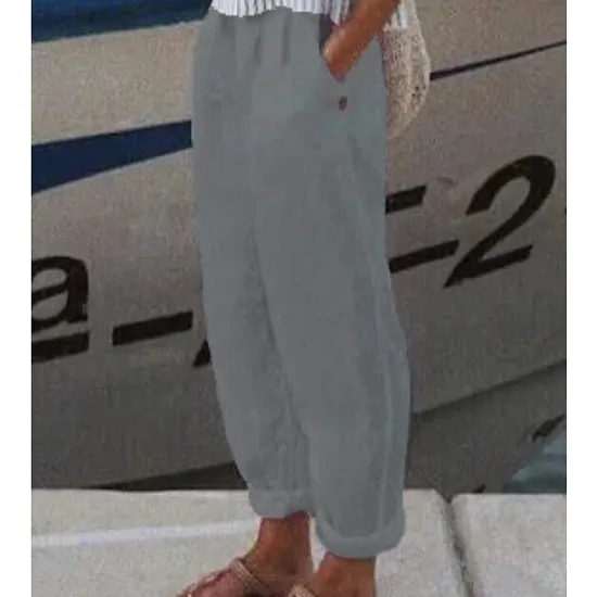 Hot Women's Cotton Linen Pants High Waist Solid Color Wide Leg Breathable Quick Dry Soft Micro-elastic Athletic Casual Athleisure White Blue Green Khaki Spring Fall Loose Fit Women Pants