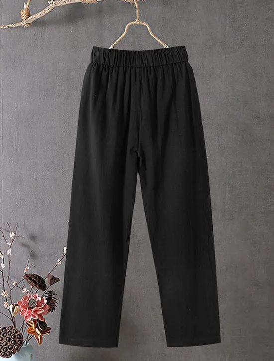 Best Women's Cotton Linen Pants Slacks Baggy Pants Solid Classic Ankle-Length Mid Waist Pocket Baggy Elastic Drawstring Design Comfort Breathability Soft Micro-elastic Dailywear Casual Black White Red Women Pants