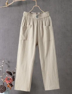 Best Women's Cotton Linen Pants Slacks Baggy Pants Solid Classic Ankle-Length Mid Waist Pocket Baggy Elastic Drawstring Design Comfort Breathability Soft Micro-elastic Dailywear Casual Black White Red Women Pants