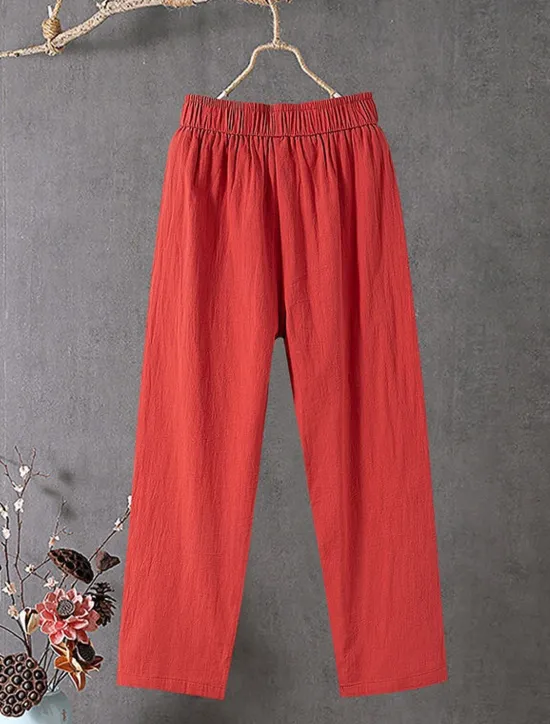 Best Women's Cotton Linen Pants Slacks Baggy Pants Solid Classic Ankle-Length Mid Waist Pocket Baggy Elastic Drawstring Design Comfort Breathability Soft Micro-elastic Dailywear Casual Black White Red Women Pants