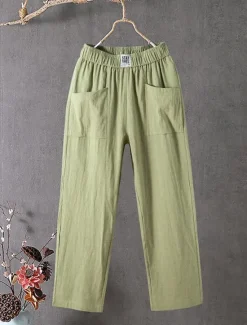 Best Women's Cotton Linen Pants Slacks Baggy Pants Solid Classic Ankle-Length Mid Waist Pocket Baggy Elastic Drawstring Design Comfort Breathability Soft Micro-elastic Dailywear Casual Black White Red Women Pants
