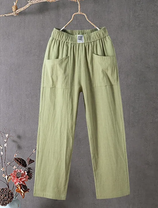 Best Women's Cotton Linen Pants Slacks Baggy Pants Solid Classic Ankle-Length Mid Waist Pocket Baggy Elastic Drawstring Design Comfort Breathability Soft Micro-elastic Dailywear Casual Black White Red Women Pants
