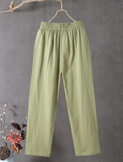Best Women's Cotton Linen Pants Slacks Baggy Pants Solid Classic Ankle-Length Mid Waist Pocket Baggy Elastic Drawstring Design Comfort Breathability Soft Micro-elastic Dailywear Casual Black White Red Women Pants