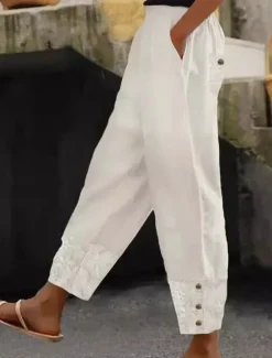 New Women's Cotton Linen Pants Baggy Pants Linen Like Solid Color Chinos Fashion Streetwear Basic Ankle-Length Medium Waist Plain Pocket Elastic Waist Comfort Outdoor Micro-elastic Vacation Street Daily Women Pants