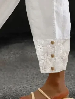 New Women's Cotton Linen Pants Baggy Pants Linen Like Solid Color Chinos Fashion Streetwear Basic Ankle-Length Medium Waist Plain Pocket Elastic Waist Comfort Outdoor Micro-elastic Vacation Street Daily Women Pants
