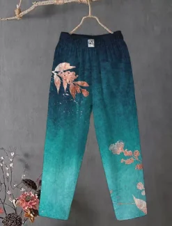 Women's Cotton Linen Pants Slacks Baggy Pants Comfort Chino Ankle-Length Medium Waist Flower Pocket Baggy Print Breathability Micro-elastic Outdoor Daily Navy Dark Pink Regency Green All Seasons Women Pants