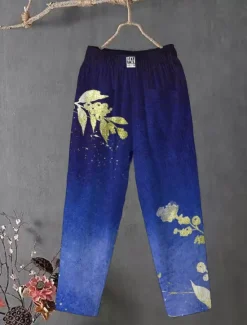 Women's Cotton Linen Pants Slacks Baggy Pants Comfort Chino Ankle-Length Medium Waist Flower Pocket Baggy Print Breathability Micro-elastic Outdoor Daily Navy Dark Pink Regency Green All Seasons Women Pants