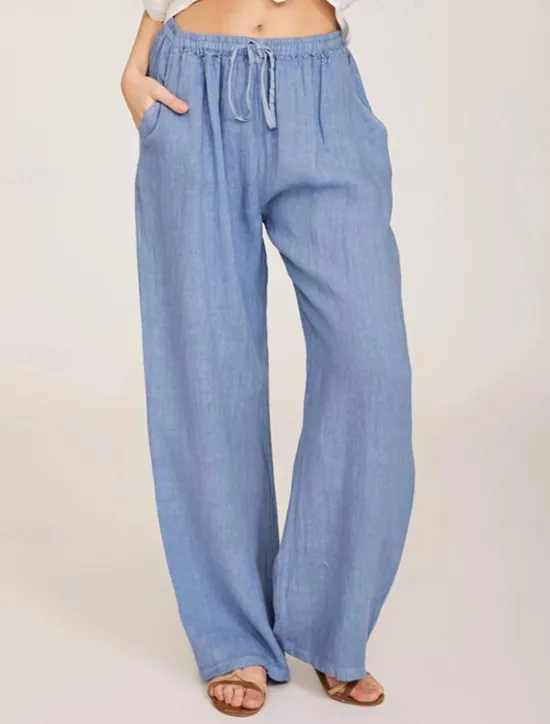 Clearance Women's Cotton Linen Pants Comfort Pure Color Pocket Elastic Waist Breathable Micro-elastic Home Black White Wine Navy Blue Summer Women Pants