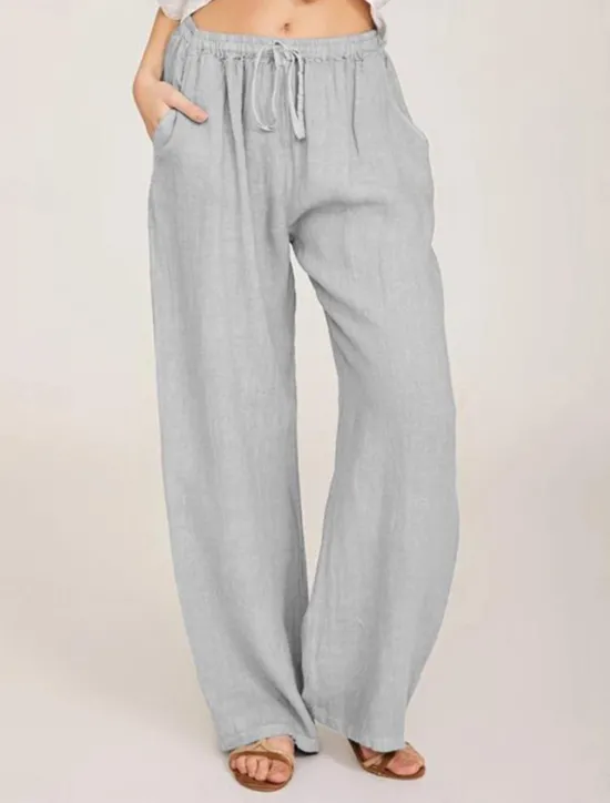 Clearance Women's Cotton Linen Pants Comfort Pure Color Pocket Elastic Waist Breathable Micro-elastic Home Black White Wine Navy Blue Summer Women Pants