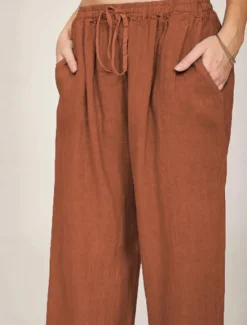Clearance Women's Cotton Linen Pants Comfort Pure Color Pocket Elastic Waist Breathable Micro-elastic Home Black White Wine Navy Blue Summer Women Pants