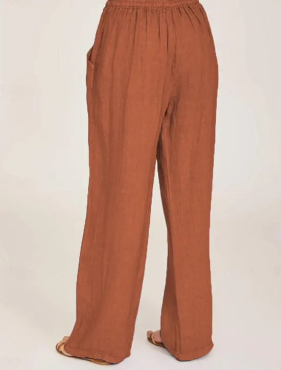 Clearance Women's Cotton Linen Pants Comfort Pure Color Pocket Elastic Waist Breathable Micro-elastic Home Black White Wine Navy Blue Summer Women Pants