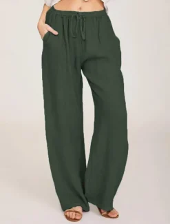 Clearance Women's Cotton Linen Pants Comfort Pure Color Pocket Elastic Waist Breathable Micro-elastic Home Black White Wine Navy Blue Summer Women Pants