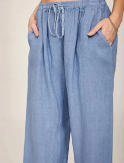 Clearance Women's Cotton Linen Pants Comfort Pure Color Pocket Elastic Waist Breathable Micro-elastic Home Black White Wine Navy Blue Summer Women Pants