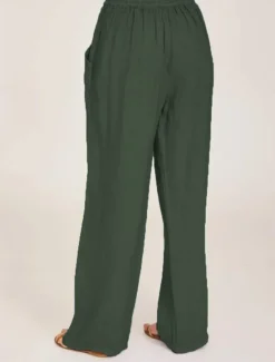 Clearance Women's Cotton Linen Pants Comfort Pure Color Pocket Elastic Waist Breathable Micro-elastic Home Black White Wine Navy Blue Summer Women Pants