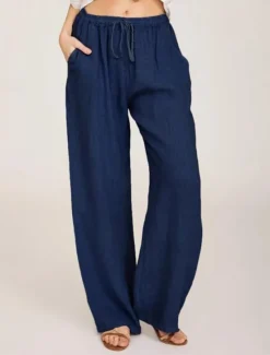 Clearance Women's Cotton Linen Pants Comfort Pure Color Pocket Elastic Waist Breathable Micro-elastic Home Black White Wine Navy Blue Summer Women Pants