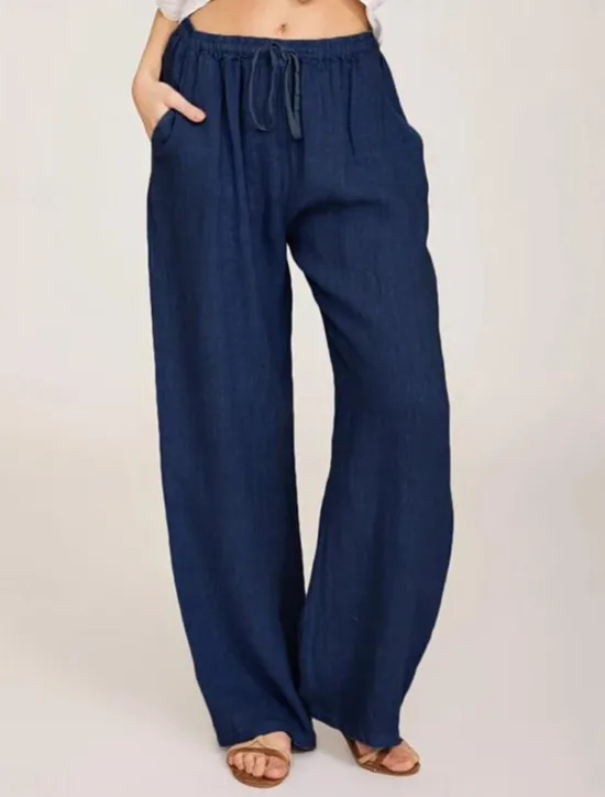 Clearance Women's Cotton Linen Pants Comfort Pure Color Pocket Elastic Waist Breathable Micro-elastic Home Black White Wine Navy Blue Summer Women Pants
