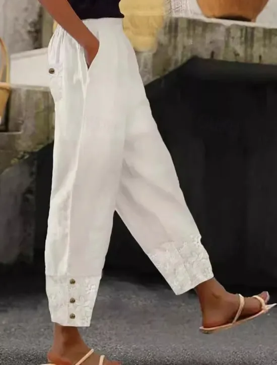 Hot Women's Cotton Linen Pants Pants Trousers Casual Daily Ankle-Length Plain Mesh Side Pockets Breathability Comfortable Inelastic Going out Weekend Spring & Summer Regular Fit Women Pants