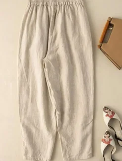Outlet Women's Cotton Linen Pants Chinos Fashion Basic Full Length High Waist Floral Embroidered Comfort Outdoor Micro-elastic Vacation Street Daily White Yellow Apricot Coffee Summer Spring Fall Regular Fit Women Pants