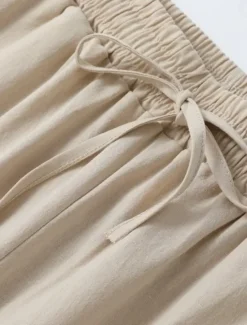 New Women's Cotton Linen Pants Chinos Pants Trousers Basic Casual Long High Waist Plain Pocket Elastic Drawstring Design High Cut Breathability Soft Micro-elastic Street Daily Wear Black White Green Khaki Women Pants