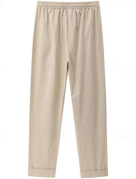New Women's Cotton Linen Pants Chinos Pants Trousers Basic Casual Long High Waist Plain Pocket Elastic Drawstring Design High Cut Breathability Soft Micro-elastic Street Daily Wear Black White Green Khaki Women Pants