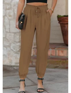 Sale Women's Cotton Linen Pants Pants Trousers Fashion Ankle-Length Shamrock Drawstring Side Pockets Breathability Comfortable Inelastic Casual Daily Black White Red Burgundy Spring & Summer Regular Fit Women Pants