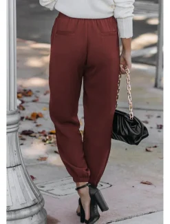 Sale Women's Cotton Linen Pants Pants Trousers Fashion Ankle-Length Shamrock Drawstring Side Pockets Breathability Comfortable Inelastic Casual Daily Black White Red Burgundy Spring & Summer Regular Fit Women Pants