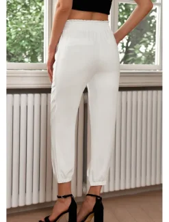 Sale Women's Cotton Linen Pants Pants Trousers Fashion Ankle-Length Shamrock Drawstring Side Pockets Breathability Comfortable Inelastic Casual Daily Black White Red Burgundy Spring & Summer Regular Fit Women Pants