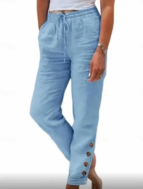 Discount Women's Cotton Linen Pants Chinos Vacation Vintage Fashion Full Length High Waist Plain Pocket Elastic Waistband Comfy Soft Comfortable Micro-elastic Outdoor Street Black White Light Green Red Spring Women Pants