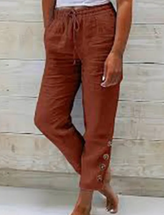 Discount Women's Cotton Linen Pants Chinos Vacation Vintage Fashion Full Length High Waist Plain Pocket Elastic Waistband Comfy Soft Comfortable Micro-elastic Outdoor Street Black White Light Green Red Spring Women Pants