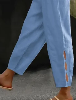 Women's Cotton Linen Pants Chinos Fashion Streetwear Ankle-Length High Waist Plain Pocket Elastic Waistband Comfy Soft Comfortable Micro-elastic Outdoor Street dark brown Deep Green Wine Robin's Egg Women Pants