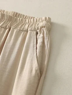 Women's Cotton Linen Pants Chinos Ethnic Style Basic Casual Full Length High Waist Floral Embroidered Pocket Elastic Waist Comfort Outdoor Micro-elastic Vacation Street Daily Khaki Beige Summer Women Pants
