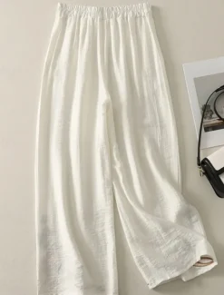 Women's Cotton Linen Pants Chinos Ethnic Style Basic Casual Full Length High Waist Floral Embroidered Pocket Elastic Waist Comfort Outdoor Micro-elastic Vacation Street Daily Khaki Beige Summer Women Pants