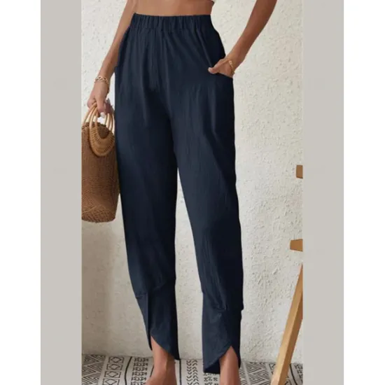 Sale Women's Cotton Linen Pants Pants Trousers Casual Daily Ankle-Length Plain Side Pockets Elastic Waistband Breathability Comfortable Inelastic Weekend Black White Wine Dark navy Spring & Summer Regular Women Pants