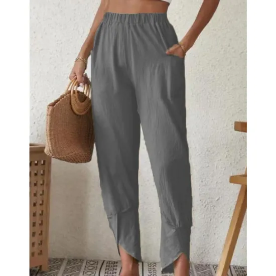 Sale Women's Cotton Linen Pants Pants Trousers Casual Daily Ankle-Length Plain Side Pockets Elastic Waistband Breathability Comfortable Inelastic Weekend Black White Wine Dark navy Spring & Summer Regular Women Pants