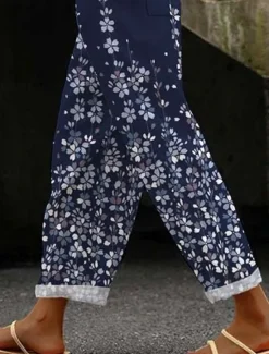 Best Women's Cotton Linen Pants Baggy Pants Linen Like Elegant Vintage Fashion Full Length High Waist Floral Gradient Printing Breathable Soft Micro-elastic Outdoor Daily Linen Like Regular Fit Women Pants