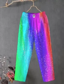 Sale Women's Cotton Linen Pants Slacks Baggy Pants Comfort Chino Ankle-Length Medium Waist Colorful Pocket Baggy Print Breathability Micro-elastic Outdoor Daily Rainbow Rainbow Rainbow Multi Color All Women Pants