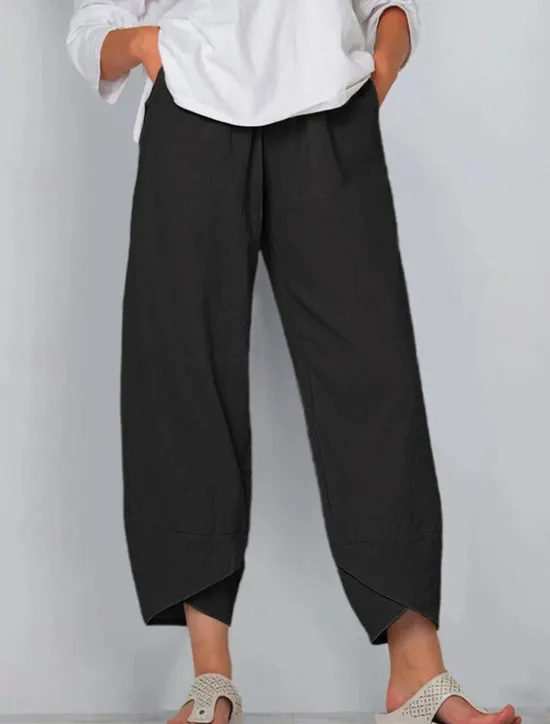 Online Women's Cotton Linen Pants Baggy Pants Linen Like Chinos Fashion Basic Full Length Medium Waist Plain Pocket Drawstring Comfort Outdoor Micro-elastic Vacation Street Daily Grey Black White Dark Navy Women Pants