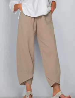 Online Women's Cotton Linen Pants Baggy Pants Linen Like Chinos Fashion Basic Full Length Medium Waist Plain Pocket Drawstring Comfort Outdoor Micro-elastic Vacation Street Daily Grey Black White Dark Navy Women Pants